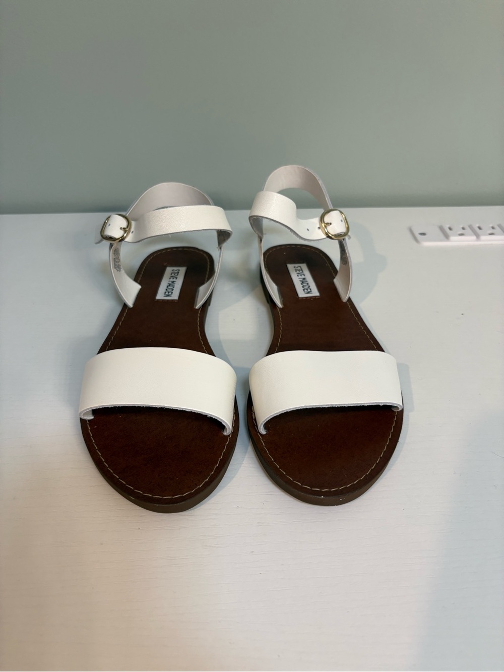 Steve Madden White Leather Two-Strap Ankle Sandals never worn.